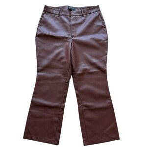 BAGATELLE Women's Faux Leather Straight Leg Pants Brown Size L Stretch Casual